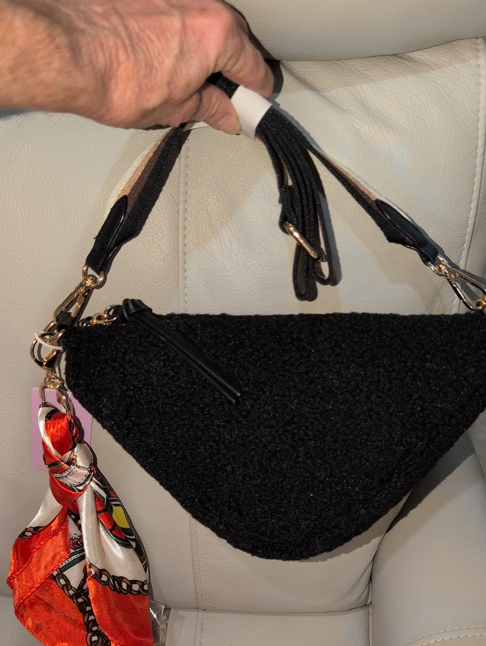 Black  Triangle Shoulder Bag with Scarf Accent NWT
